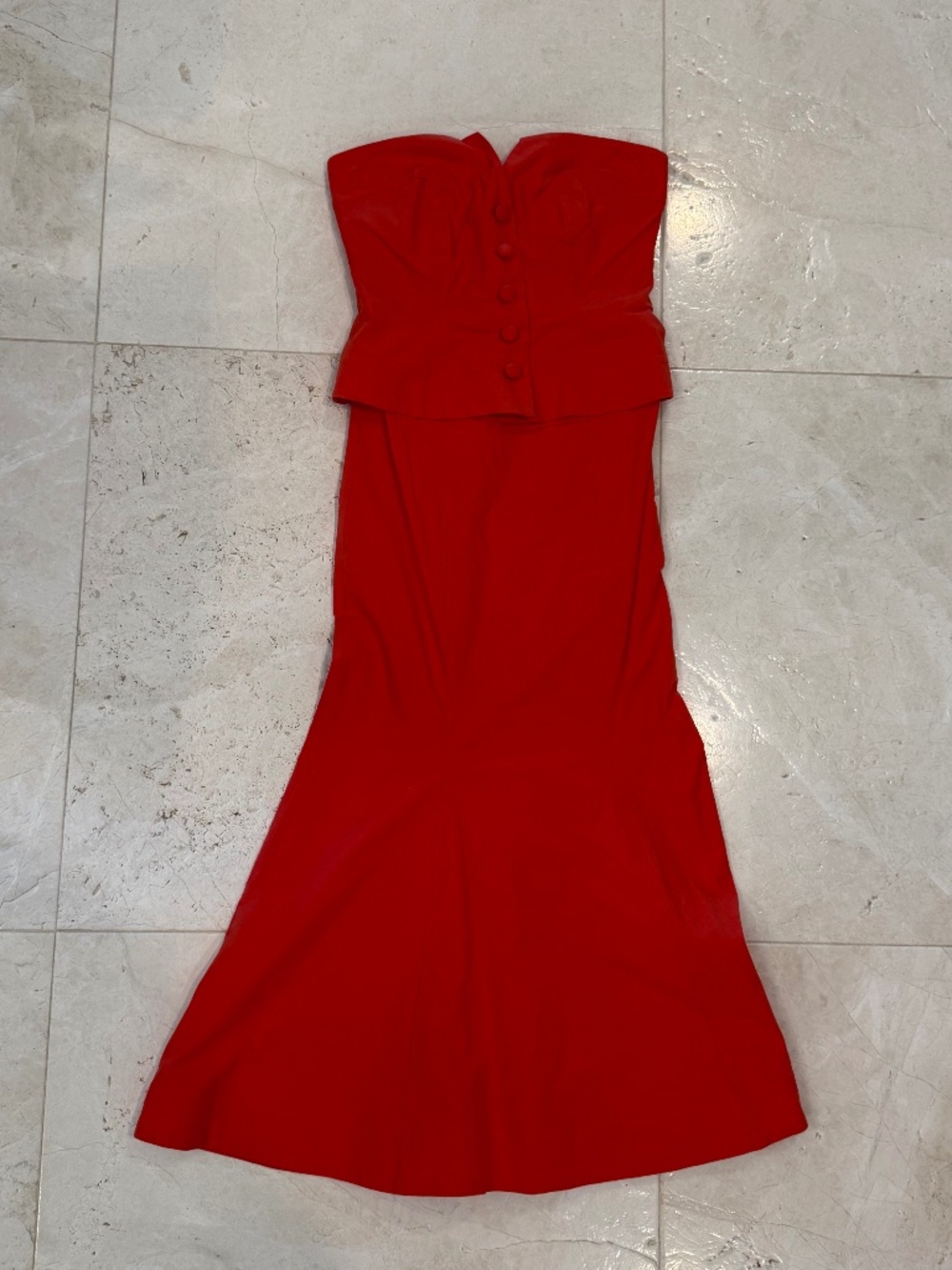 Maeve Anthropologie Strapless Red Orange Button Front Midi Dress Size 0